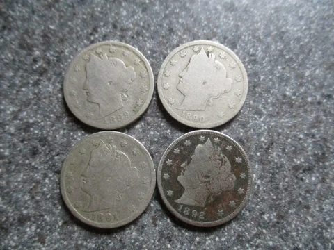 1889,90,91,92 LIBERTY V NICKELS in NICE GOOD to VG+ condition, NICE DATES &COINS Cover