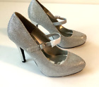 Nwb Qupid Women's Stiletto 5 Heels Platform Pump Glitter Silver Strap Size 7
