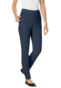 Woman Within Plus Size Petite Slim-Leg Pull-On Gap-Free Stretch-Denim Jeans - Picture 1 of 15