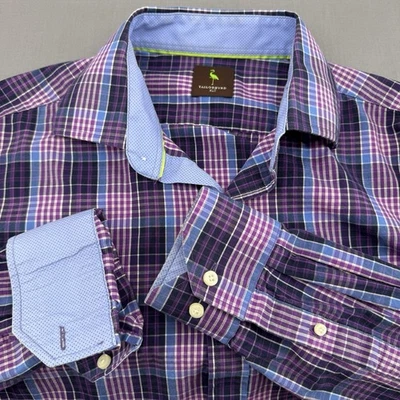 Camisa masculina Tailor Byrd XLT roxa xadrez manga longa botão para cima 100% algodão - Imagem 1 de 4