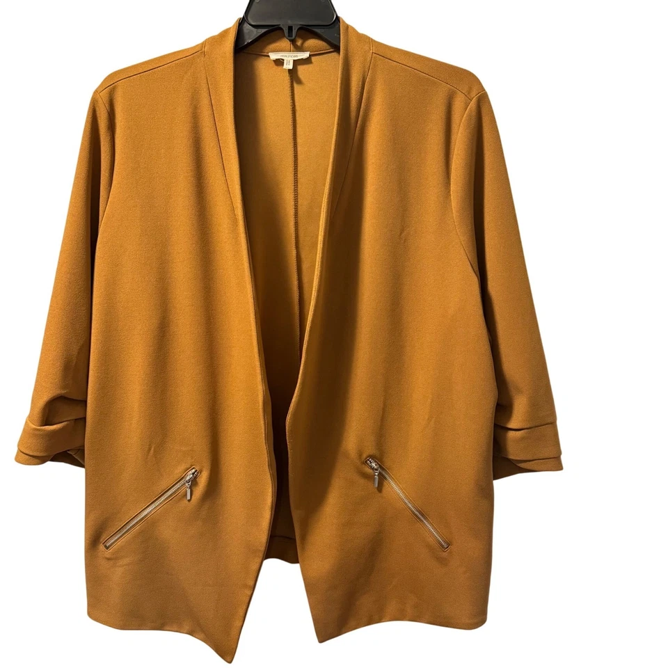 Maurices 开襟夹克,尺寸 3X 聚酯纤维氨纶骆驼色弹力夹克 — 第 1/4 张图片