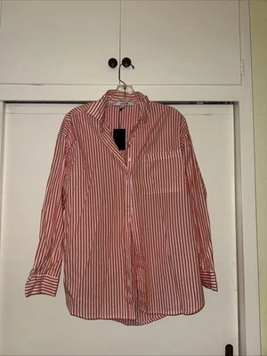 NILI LOTAN Cotton Button Down Shirt Pink White Striped Blouse Top size Small - Image 1 of 4