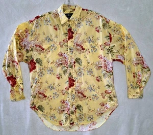 Camisa vintage Ralph Lauren para mujer talla 10 amarilla floral con botones manga 3/4 - Imagen 1 de 6