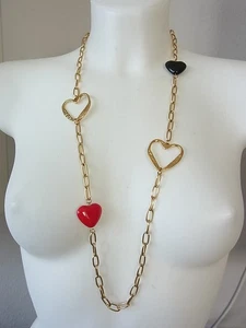 Collar de cadena de acero inoxidable cadena larga oro con colgante corazón rojo y negro - Imagen 1 de 1