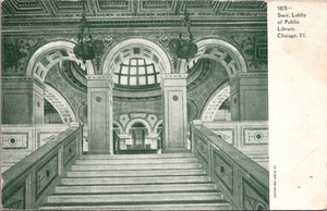 STAIR and LOBBY Public Library CHICAGO, Illinois IL interior view UDB Postcard - Picture 1 of 2