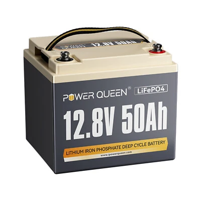 Power Queen 12V 50Ah LiFePO4 Smart Lithium Iron Battery W/BMS IP65 For Solar RV - Image 1 of 4