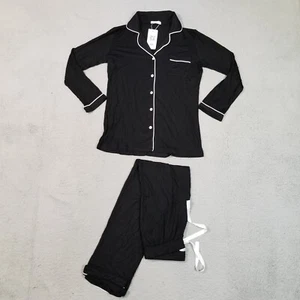 Ekouaer Pajama Set Womens Extra Small Black White Trim 2 Piece Pants Top Sleep - Picture 1 of 21