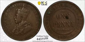 Super RARE 1920 Australian Penny World Coin PCGS Graded No Dots Variety!!! KGV  - Picture 1 of 8