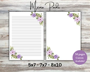 Purple Memo Pads, Floral Notepad, Writing Pads, Cute Notepad, Office Gift Idea - Picture 1 of 5