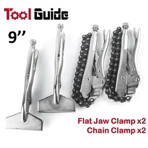 4pc HD Flat Jaw + Chain Clamp Vise Locking Pliers Filter Pipe Wrench Oil 9'' - Picture 1 of 6