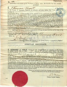 1886 US Consular Certificate Manchester, UK with goods to Philadelphia - Bild 1 von 3
