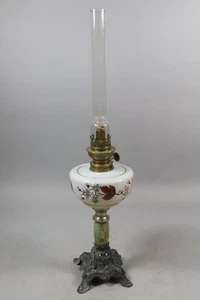 Jugendstil Tischlampe Petroleumlampe Opalinglas Emailmalerei um 1900 (GP631) - Bild 1 von 12