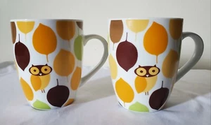2 Rachel Ray LITTLE HOOT Owl 12 oz Coffee Mugs Cups Orange Brown Green - Picture 1 of 5