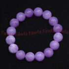 12mm Natural Purple Snowflake Jade Round Gemstone Beaded Elastic Bracelet 7.5"