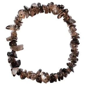 CHARGED Smokey Quartz Crystal Chip Stretchy Bracelet + Baby Selenite Puffy Heart - Picture 1 of 9