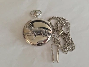 A3 Running Fox polished silver case mens GIFT quartz pocket watch fob - Picture 1 of 1