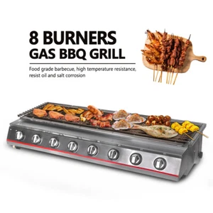 Commercial 8 Burners Gas BBQ Grill Stainless Steel LPG Glass Steel Cover Grills - Picture 1 of 14