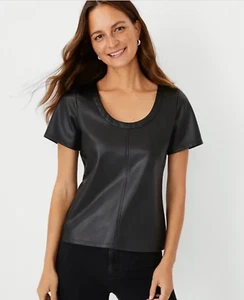 Top Ann Taylor imitación cuero cuello redondo manga corta talla Petite SP - Imagen 1 de 6