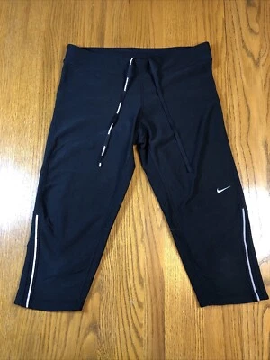 Nike Dri Fit Capri Leggings Size Medium Black Running Stretch Reflective - Image 1 of 4