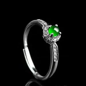 Zertifizierter grüner natürlicher AAA-Jade-Jadeit Sterlingsilber 925 Silber-Inlay-Ring - Bild 1 von 9