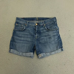 7 For All Mankind Denim Shorts Womens Size 27 Blue Button Fly - Picture 1 of 8