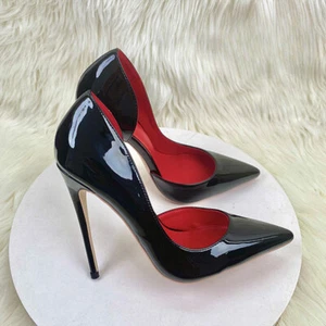 Women's Black High Heels Pointed Toe Leather Shoes Sexy Formal Stilettos Sandals - Picture 1 of 17