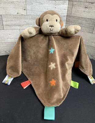 Taggies обезьяна звезды Baby безопасности одеяло коричневый синий лента петли атласной спине - Изображение 1 из 4
