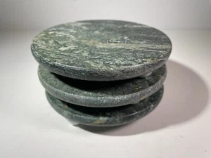 VTG Set of 3 Marbled Green White Round Stone 5" Coasters or Plant Pedestal Stand - Picture 1 of 24