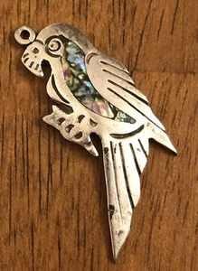 Vintage Parrot Pendant-Silver Tone Cutout Bird W/Abalone Shell Inlay (Read) L1 - Picture 1 of 4