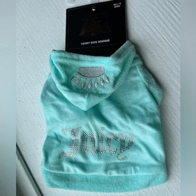 Juicy Couture Terry Velour Dog Hoodie  Size XS/S • Aqua Blue • Rhinestone NWT - Image 1 of 4