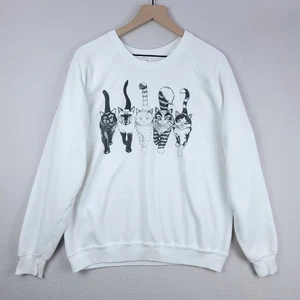 Sweat chat Murina vintage adulte XL blanc coton mélangé épais années 80 USA - Photo 1/15