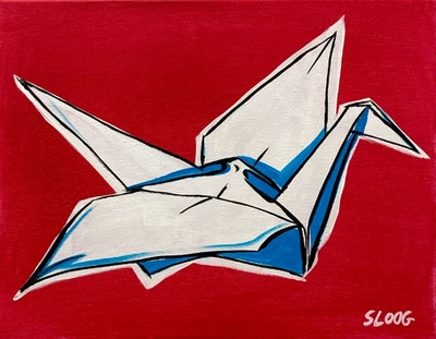 SLOOG Arte Original Colorido Arte Pop Pintura sobre Lienzo Grúa Origami 11x14 Foto 1 de 4