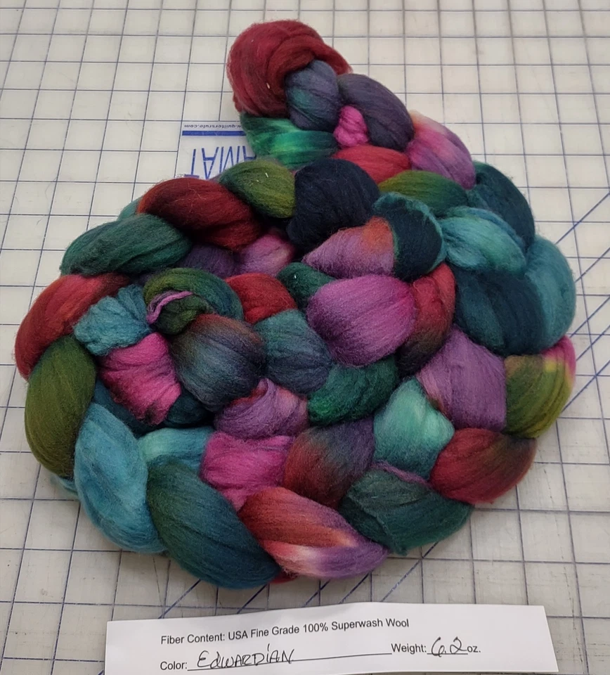 Superwash Fine Wool Top Roving Spinning Handpainted Dyed USA Edwardian - Image 1 of 1