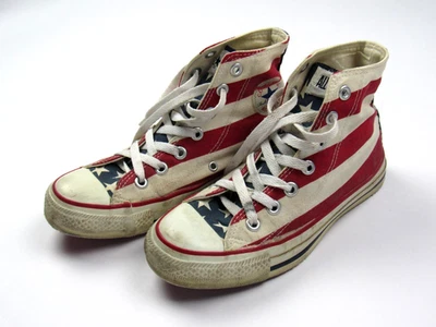Винтажный 1990-х годов сделано в США американский флаг Converse Chuck Hi кроссовки мужские 4 / женские 6 - Изображение 1 из 4
