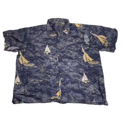 Natural Issue Shirt Mens 3XL Blue Nautical Sailboat Map Print Hawaiian Aloha - Image 1 of 4