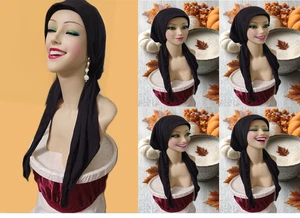 Hübsche VORGEBUNDENE Chemo Krebs Mütze Haarausfall.Tichel Party Mix Baumwolle schwarz - Bild 1 von 12