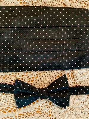 Matching Cummerbund and Bow Tie Joseph Abboud Polka Dots on Black Adjustable  - Image 1 of 3