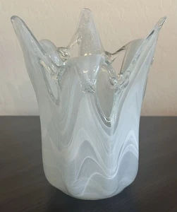 Jarrón vintage de Murano Ocean Sea Splash blanco plata brilla precioso - Imagen 1 de 6