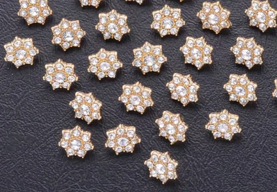 CraftbuddyUS 20pcs 9mm FLOWER Diamante Faceted Crystal Gold Buttons - Image 1 of 3