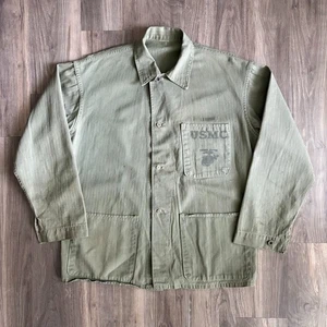 VINTAGE WWII USMC Marine Corp P47 HBT Chore Green Herringbone Twill Jacket 40s - Picture 1 of 16