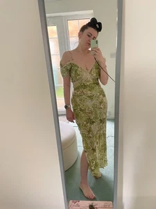 Anthropologie Green Floral Off Shoulder Maxi Dress Size M - Picture 1 of 5
