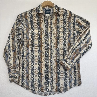 Camisa De Colección Wrangler Perla A Presión Para Hombres Grande Vaquero Western Azteca Rodeo Retro Foto 1 de 4