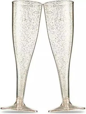 100 flautas de champán de plástico | Flauta de champán desechable | Brillo dorado   Foto 1 de 3