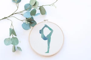 Gymnastics Gymnast Scale Blue Watercolor Counted Cross Stitch Pattern - Picture 1 of 2