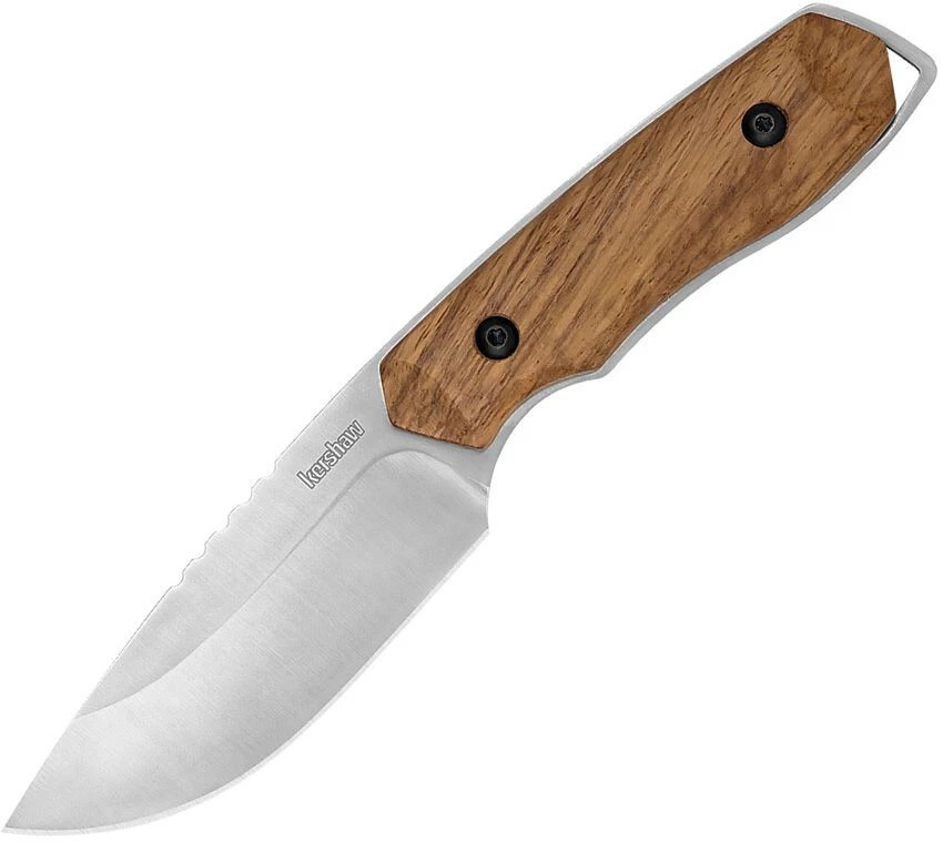 Kershaw Halt Small Hunting Wood Stainless Steel Fixed Blade Knife w/ Sheath 1417
