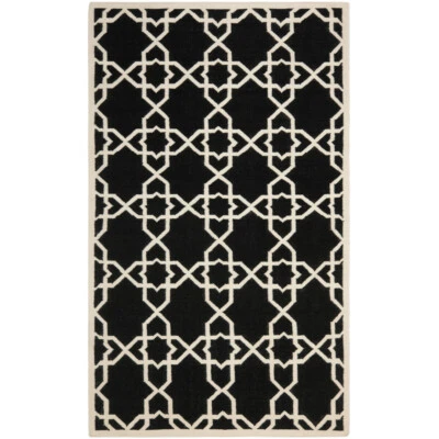 SAFAVIEH Dhurries DHU548L Handwoven Black / Ivory Rug - Image 1 of 4