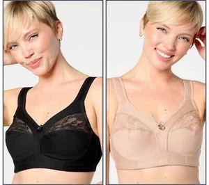 Breezies Soft Cup Cotton Comfort Bra 2-Pack Black / Taupe Size 38C A633203 - Picture 1 of 4