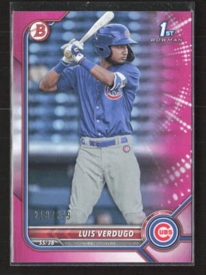 2022 Bowman 1st #BP-147 Luis Verdugo Prospects Fuchsia #/299 Chicago Cubs (T) - Image 1 of 2