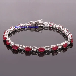 Natural Ruby Gemstones with 925 Sterling Silver Bracelet For women's #C566 - Picture 1 of 3