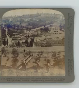 Jardín de Getsemaní y Monte de los Olivos Palestina Stereoview c1900 - Imagen 1 de 4